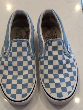 Vans Slip-On Checkerboard Sneakers - Light Blue & White